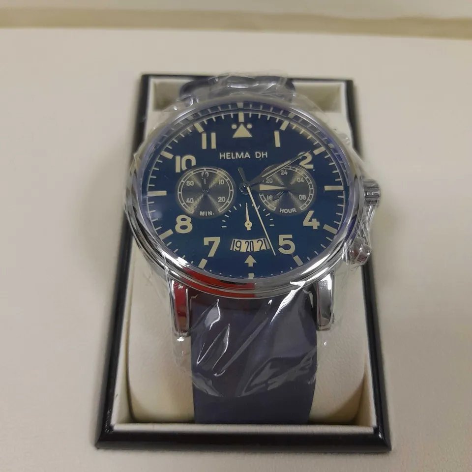 MEN’S HELMA DH CHRONOGRAPH MASTER PILOT WATCH -MODEL DH007- MULTI-FUNCTION MOVEMENT WITH DATE – GENUINE LEATHER STRAP