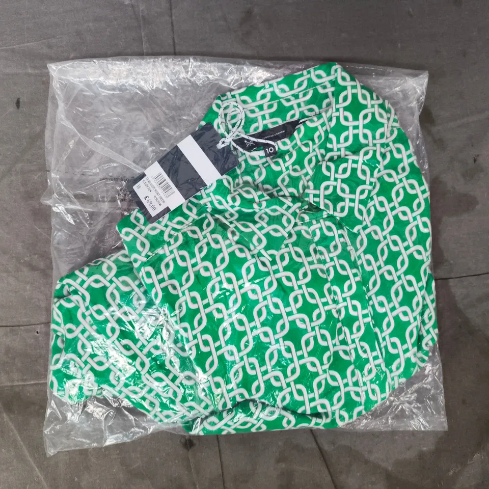 BAGGED CREW CLOTHING COMPANY LEAH SHIFT SHIRT DRESS IN GEO GREEN SIZE 10