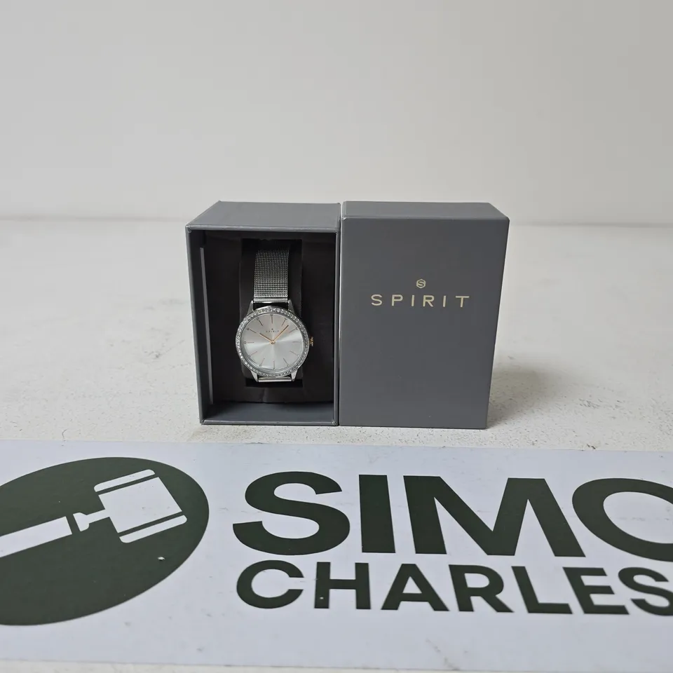 SPIRIT WOMEN'S SILVER MESH WATCH WITH CRYSTAL BEZEL, BOXED