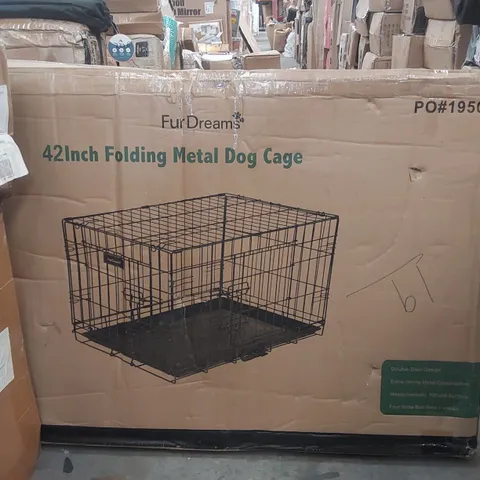 BOXED 42 INCH FOLDING METAL DOG CAGE