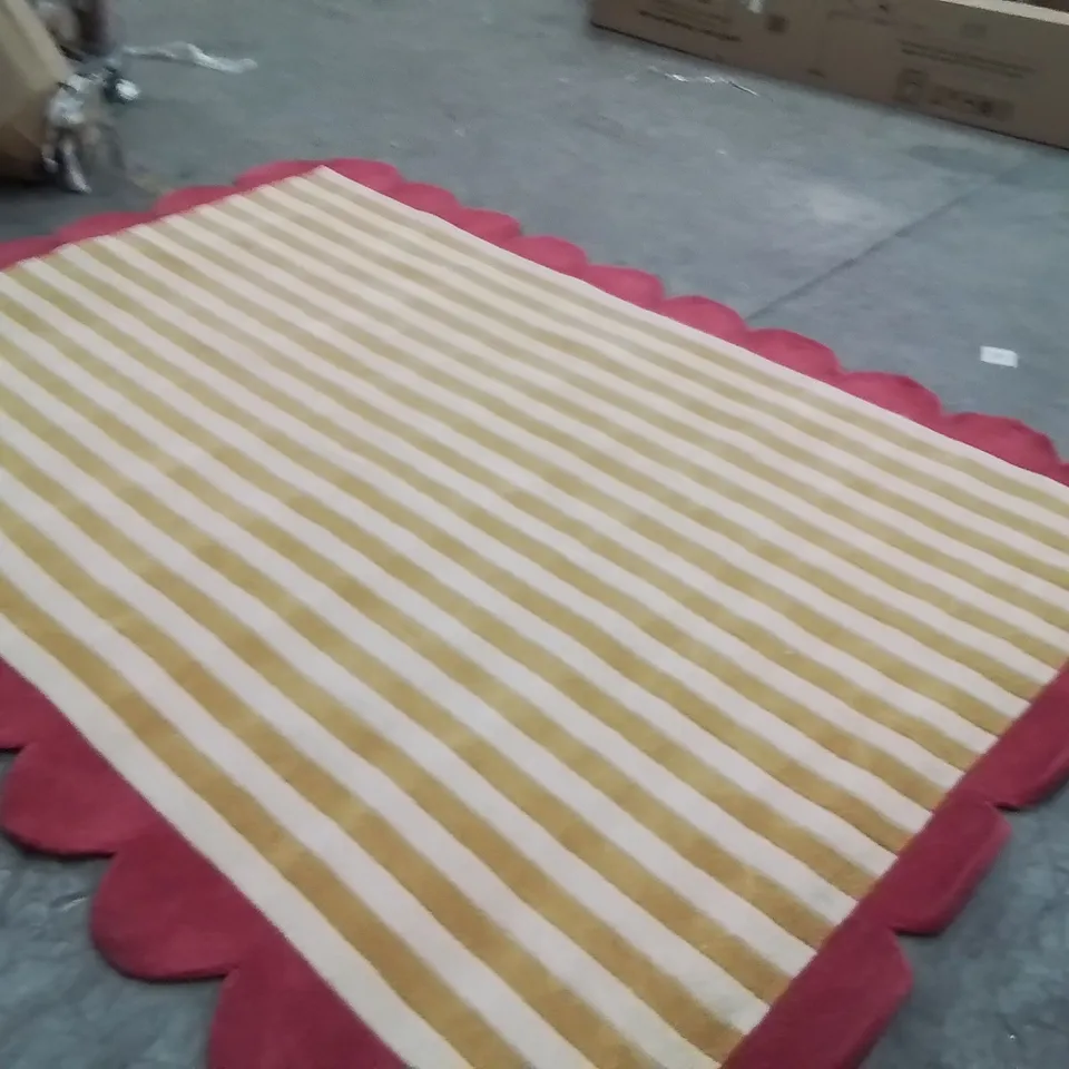 QUALITY DESIGNER AREA RUG - APPROXIMATELY 330CM X 240CM - YELLOW/RED 