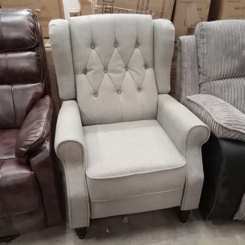 DESIGNER GREY FABRIC PUSH-BACK RECLINER EASY CHAIR 