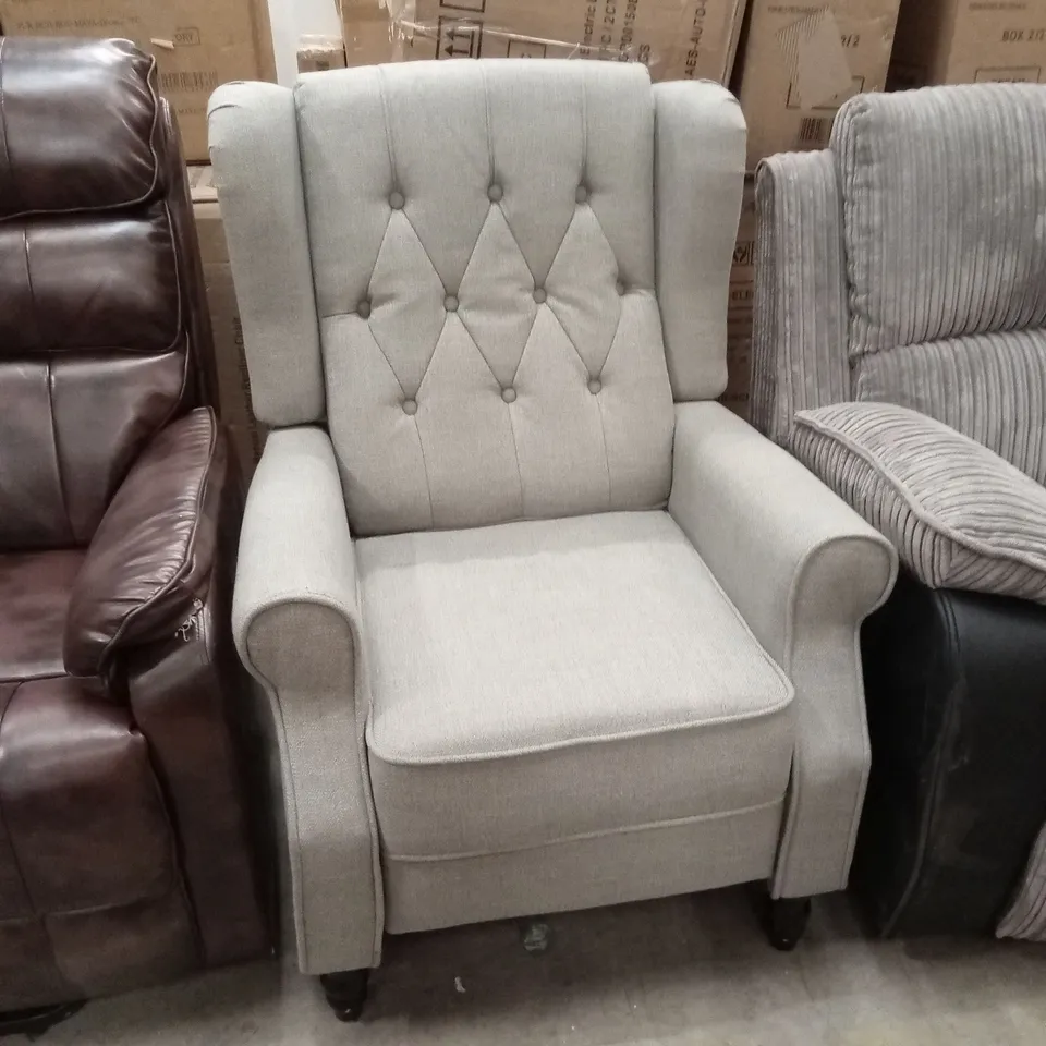 DESIGNER GREY FABRIC PUSH-BACK RECLINER EASY CHAIR 