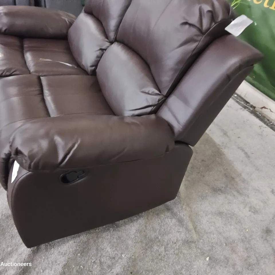 DESIGNER TWO SEATER MANUAL RECLINING SOFA BROWN FAUX LEATHER