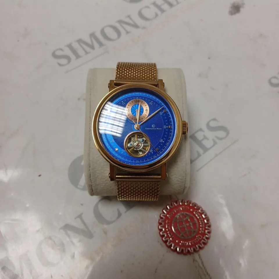 CONSTANTIN WEISZ PART SKELETON BLUE FACE MESH STRAP WRISTWATCH