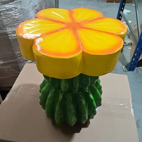 DECORATIVE CERAMIC FLOWER SCULPTURE, YELLOW AND GREEN