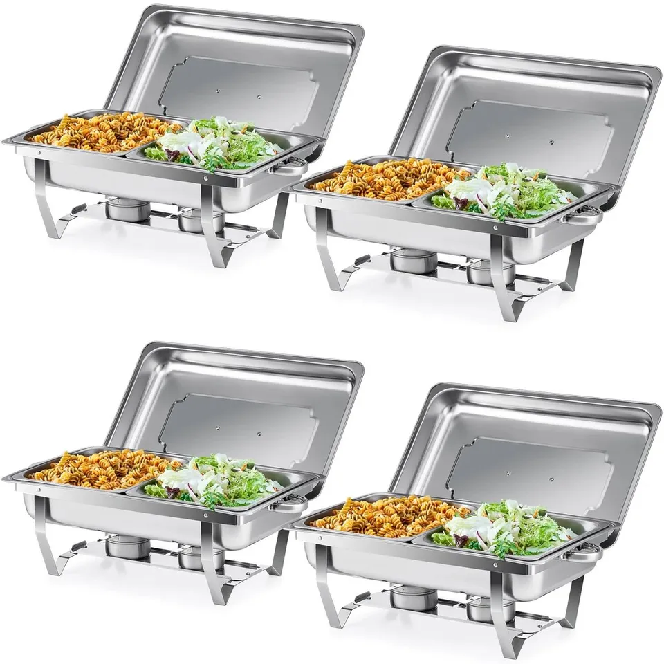 BOXED 9L RECTANGLE STAINLESS STEEL CHAFING DISH BUFFET FOOD WARMER (SET OF 4)