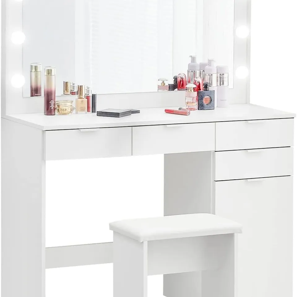 BOXED TABLE WITH LED LIGHTS 4 DRAWERS WHITE VANITY TABLE WITH STORAGE CABINET IN WHITE 