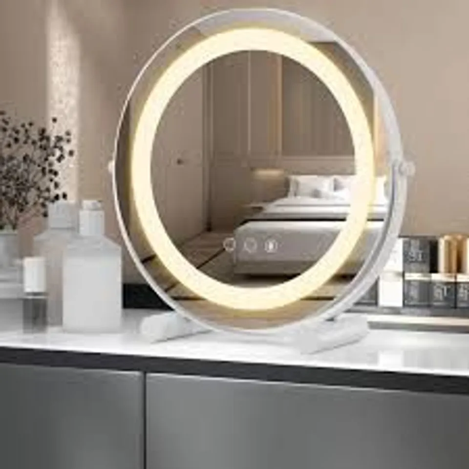 BOXED MULTIGOT MAKEUP MIRROR WITH 3 COLOR LED LIGHT, 25CM VANITY COSMETIC MIRROR WITH SMART TOUCH CONTROL, 360 DEGREE FREE ROTATION TABLETOP MIRROR FOR BEDROOM BATHROOM