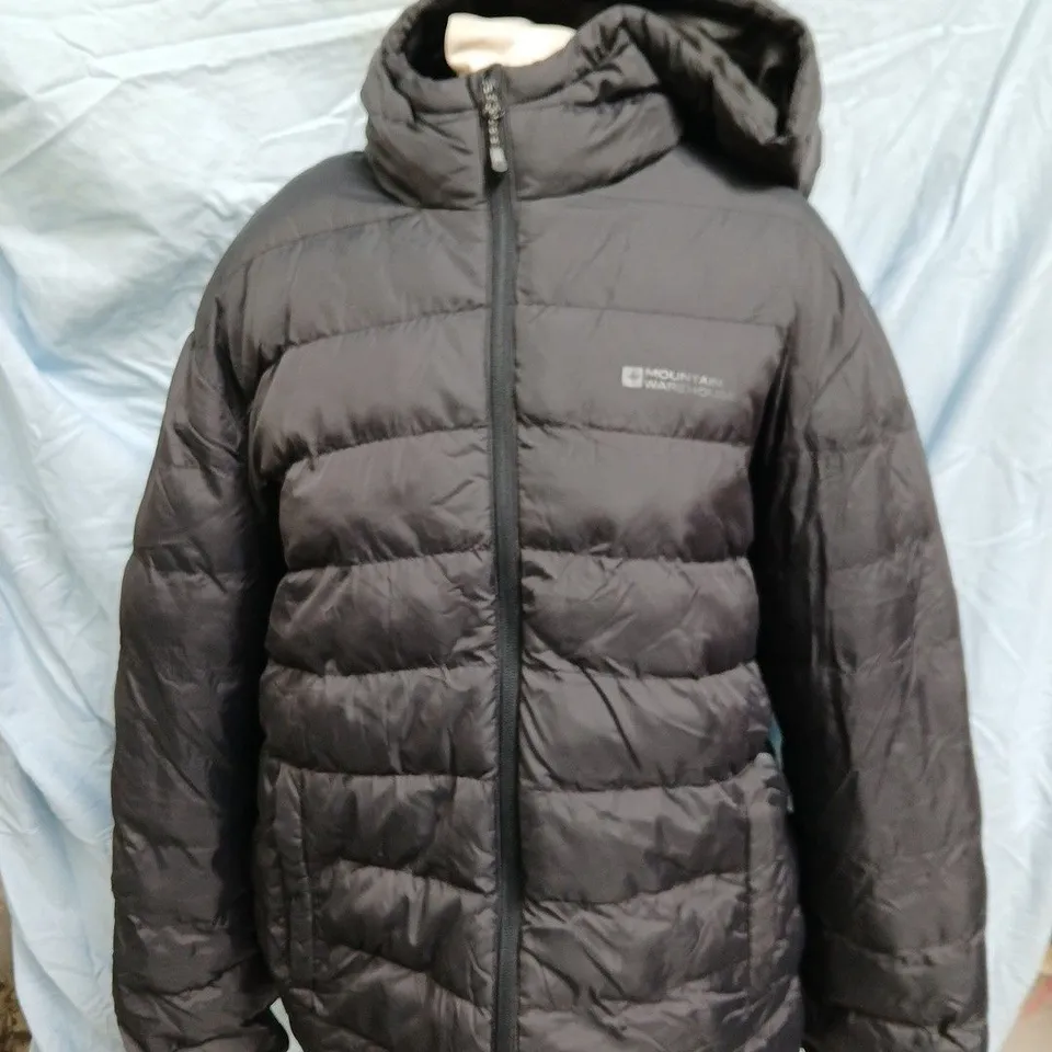 MOUNTAIN WAREHOUSE PUFFER JACKET – BLACK/CHARCOAL, HOODED, UK MEDIUM
