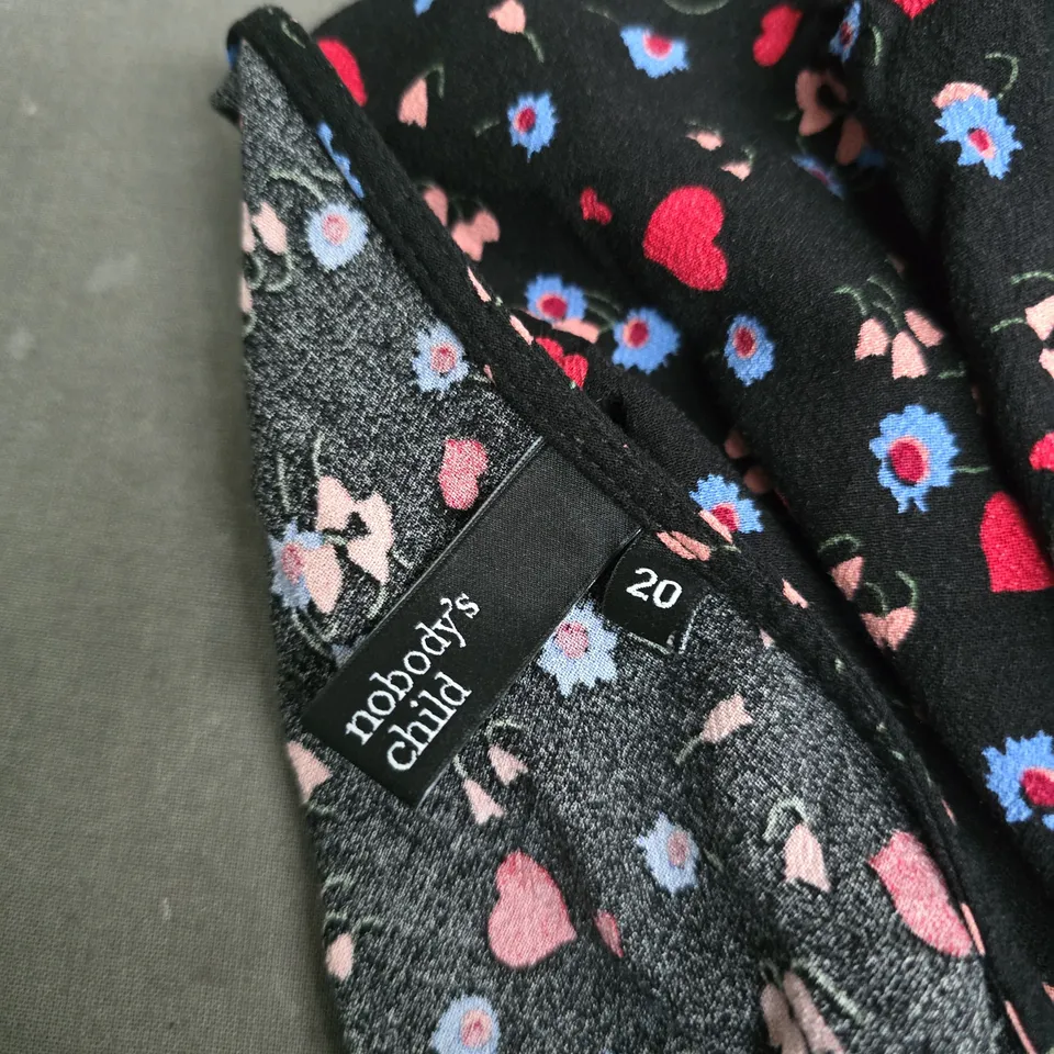 NOBODY'S CHILD WOMEN'S FLORAL MAXI DRESS – BLACK WITH PINK/BLUE PRINT, UK SIZE 20