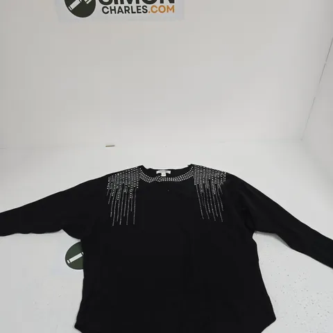 CHILLI & CHARM BLACK EMBELLISHED TOP WITH RHINESTONE TRIM β UK M/L