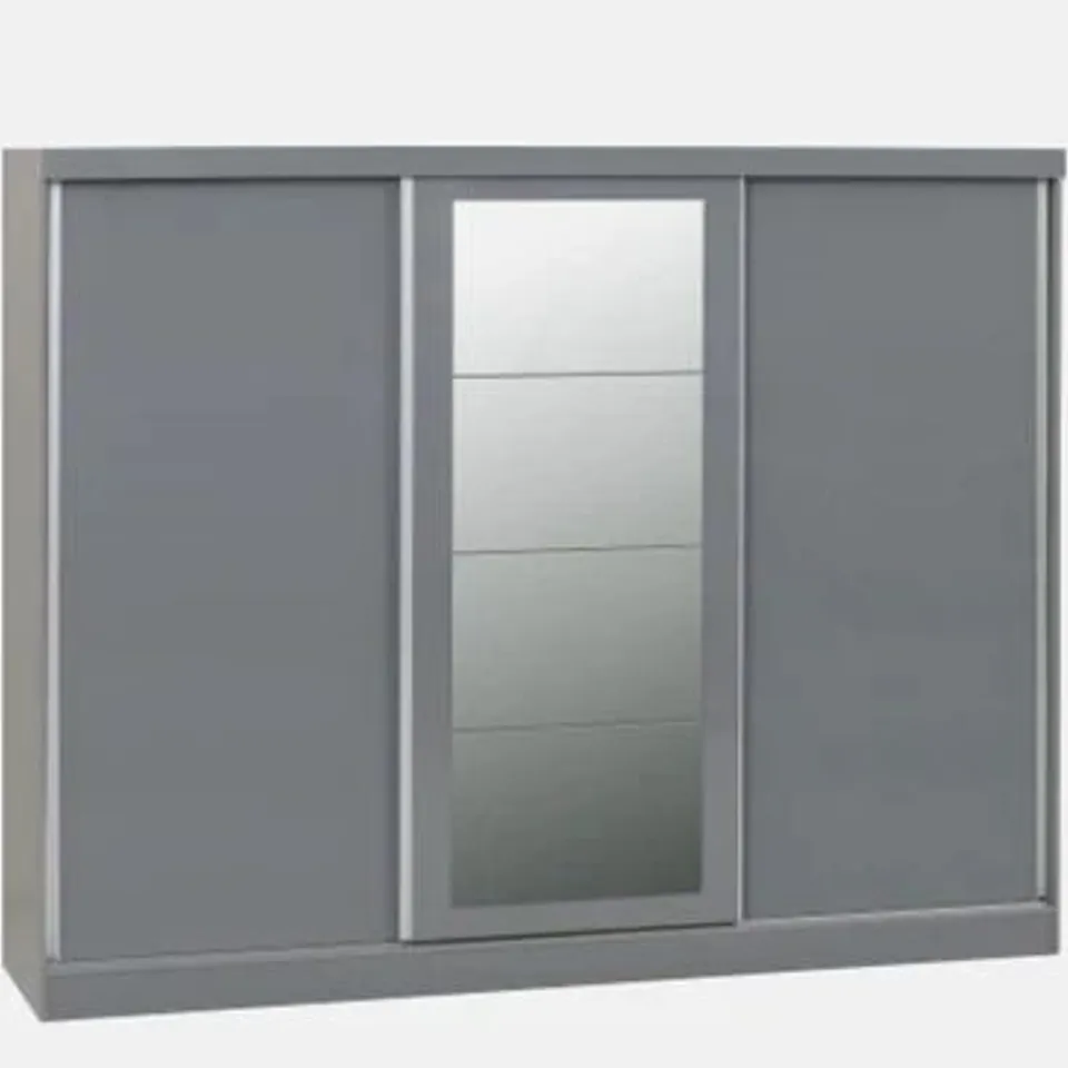 BOXED NEVADA 3 DOOR SLIDER WARDROBE - GREY GLOSS (4 BOXES)