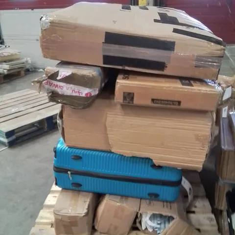 PALLET OF ASSORTED HOUSEHOLD GOODS AND PRODUCTS TO INCLUDE;SUITCASE,TUBE TENTS,SHELVING UNIT