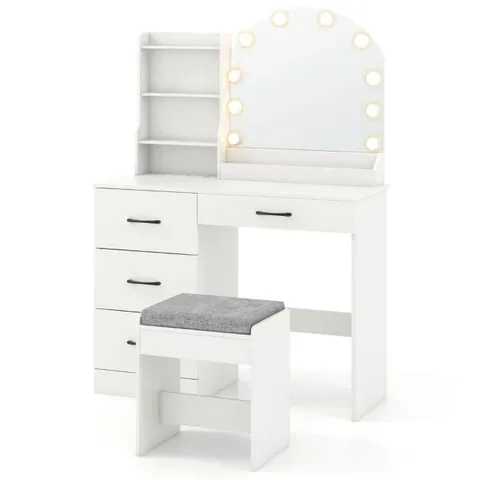 BOXED COSTWAY MAKEUP DRESSING TABLE & STOOL WITH MIRROR & LIGHTS MODERN VANITY SET-BLACK (1 BOX)