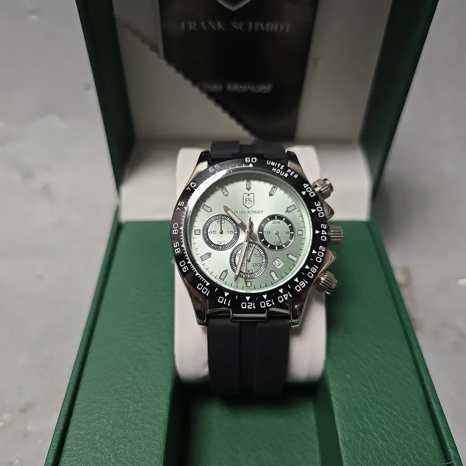 FRANK SCHMIDT WATCH – MULTI FUNCTION SUB DIALS WITH DATE – HQ RUBBER SPORTS STRAP – 3ATM WATER RESISTANT – GIFT BOX INCLUDED