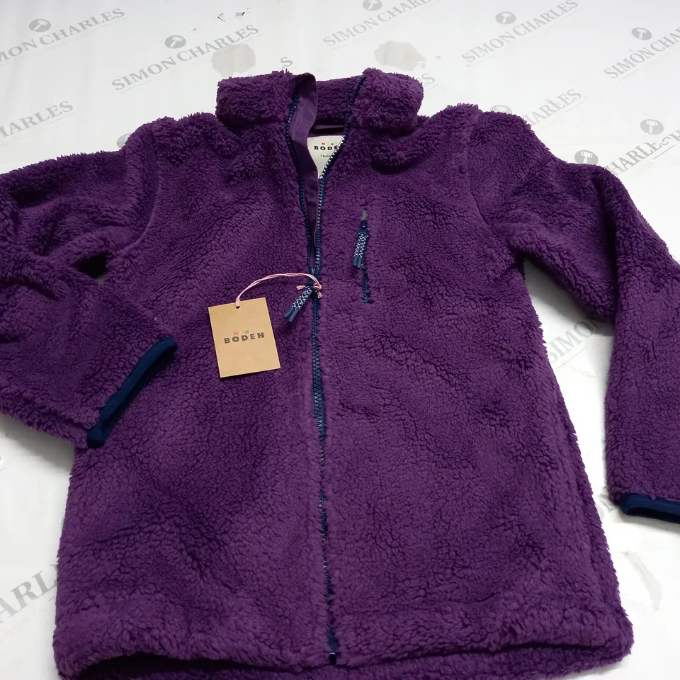 BODEN PURPLE ZIP THROUGH KIDS FLEECE - 8/9 YRS