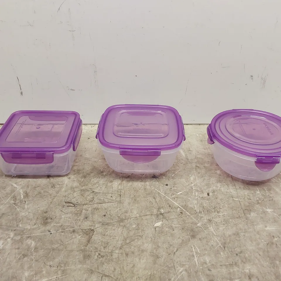 BOXED LOCKNLOCK SET 3 MINI TUPPERWARE AND TOTES IN PURPLE 