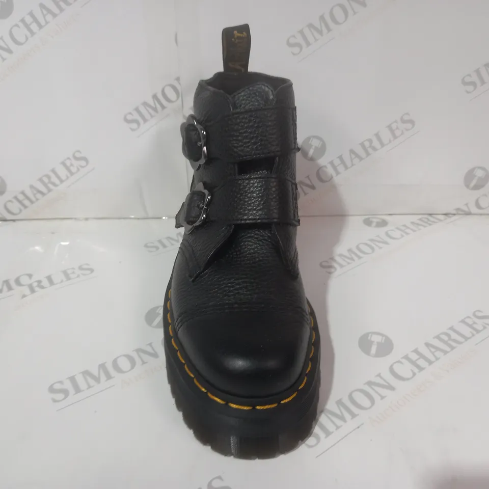 BOXED PAIR OF DR MARTENS FLOWER BUCKLE ANKLE BOOTS IN BLACK UK SIZE 5