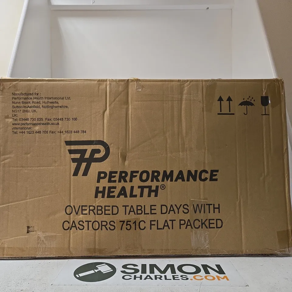 PERFORMANCE HEALTH OVERBED TABLE WITH CASTORS – FLAT PACKED (BOXED)