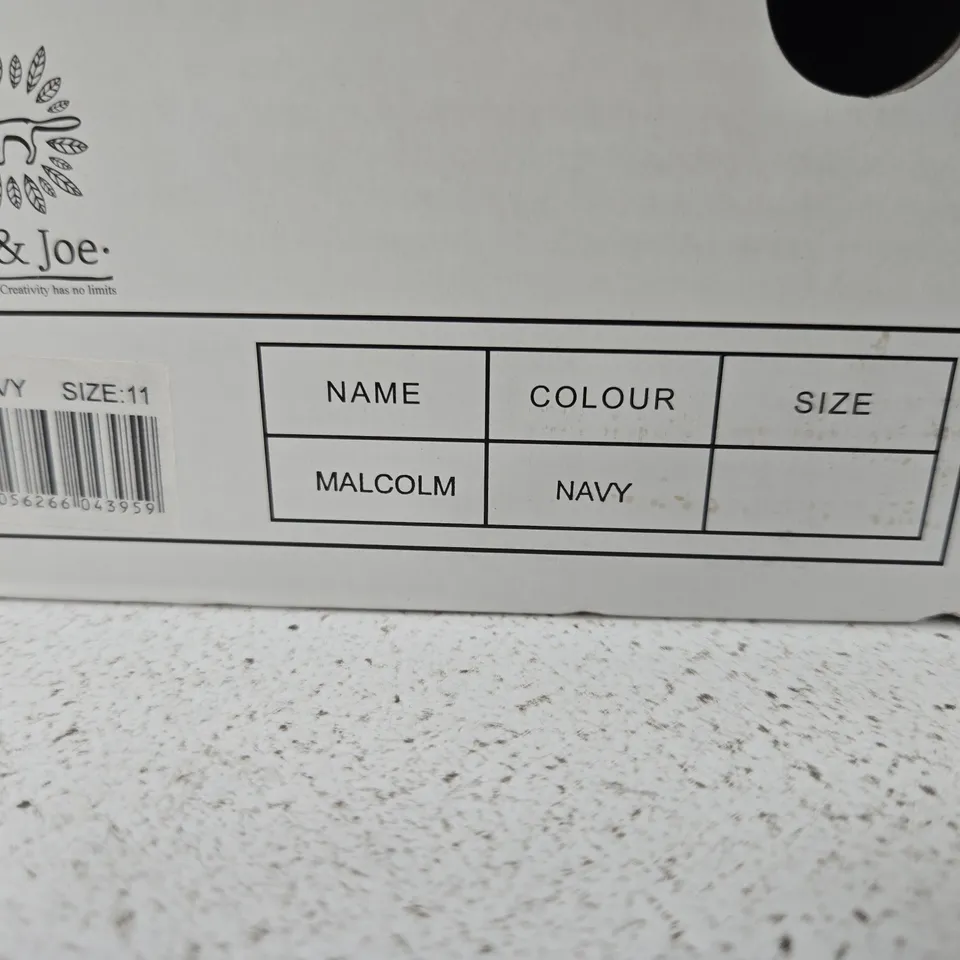 BOXED PAIR OF JO & JOE MALCOLM NAVY SLIPPERS – UK 11