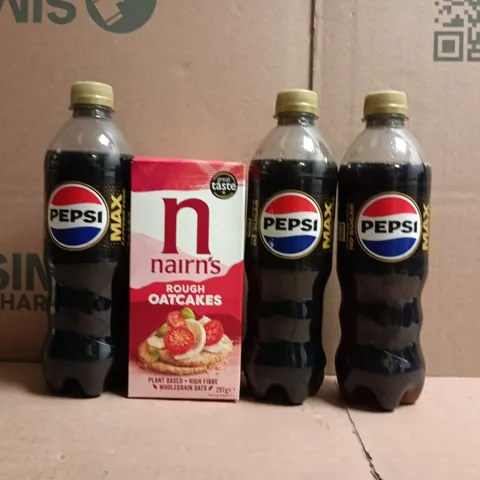 APPROXIMATELY 10 ASSORTED FOOD AND DRINK ITEMS TO INCLUDE NAIRN'S, PEPSI MAX, ETC