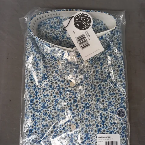 PRETTY GREEN FLORAL LONG SLEEVE SHIRT IN BLUE SIZE MEDIUM