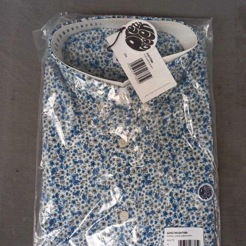 PRETTY GREEN FLORAL LONG SLEEVE SHIRT IN BLUE SIZE MEDIUM