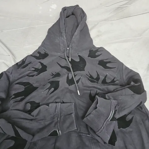 MCQ HOODIE – DARK GREY WITH BLACK ABSTRACT PRINT - SIZE UNSPECIFIED 