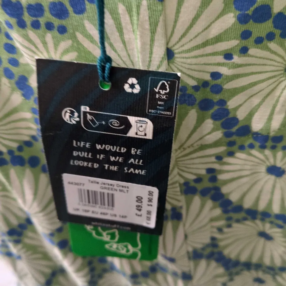WHITE STUFF TALLIE JERSEY DRESS – GREEN MULTI PRINT, UK 18P