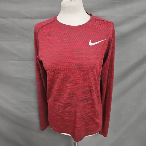 NIKE RUNNING DRI-FIT LONG SLEEVE TOP IN DARK RED MIX SIZE S