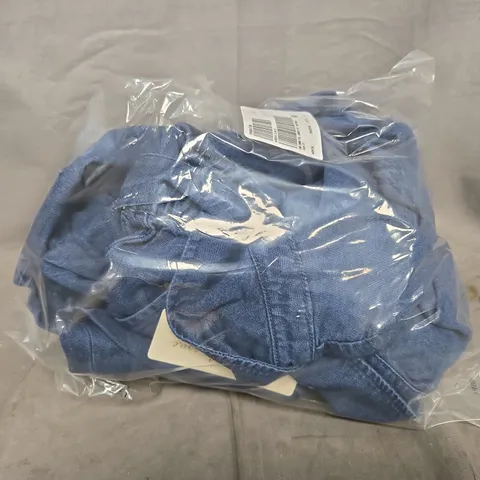 BAGGED DANNII MINOGUE DENIM FRILL SLEEVE JUMPSUIT PETITE IN MID WASH BLUE SIZE 22