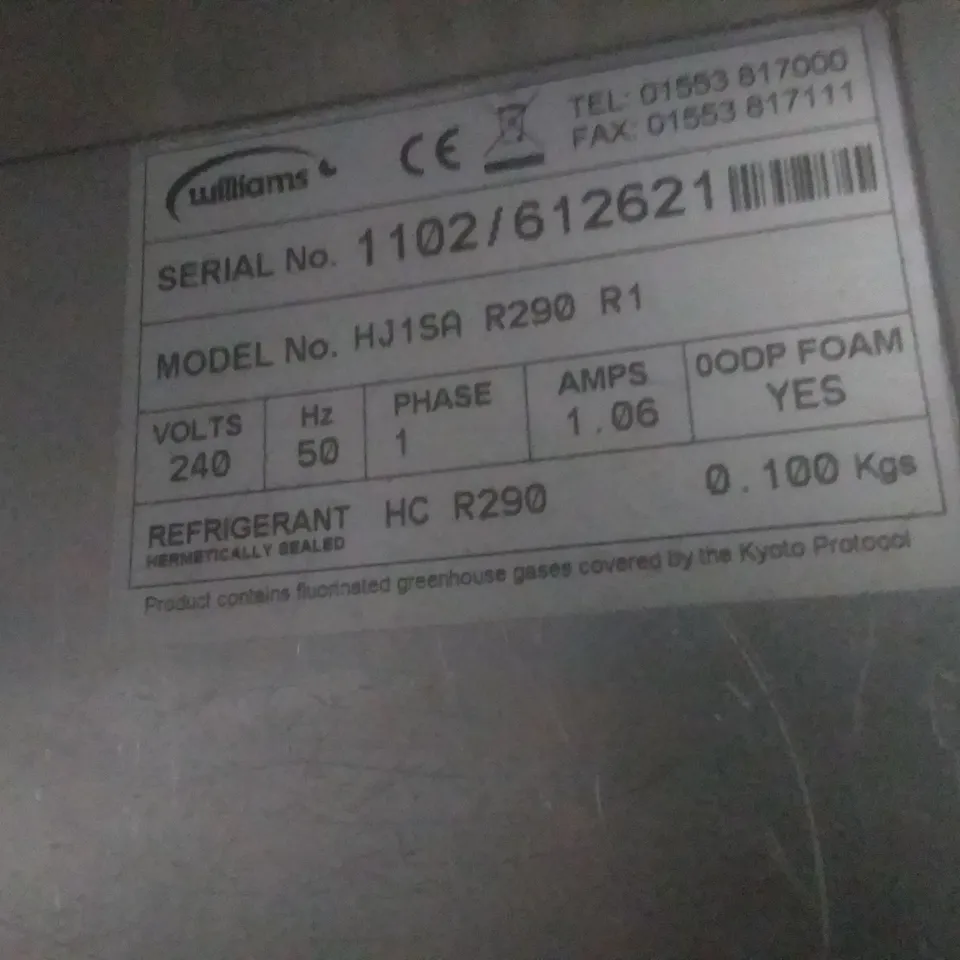 WILLIAM'S HJ1SA R290 R1 SINGLE DOOR COMMERCIAL REFRIGERATOR 