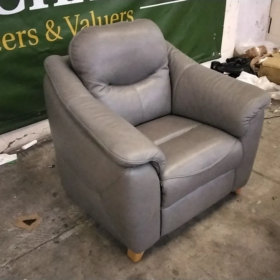 QUALITY BRITISH DESIGNED & MANUFACTURED G PLAN GREY LEATHER ARMCHAIR
