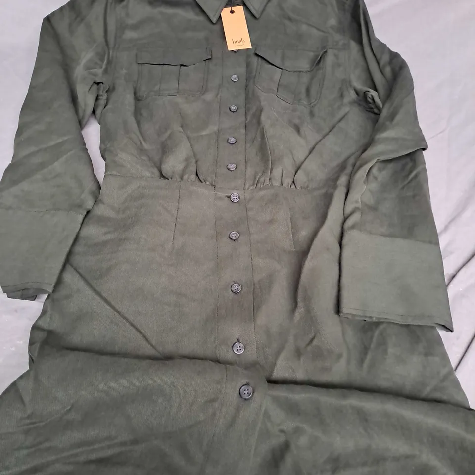 HUSH MARIA MINI UTILITY DRESS IN DARK GREEN - SIZE 6