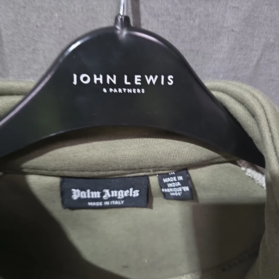 PALM ANGELS OLIVE GREEN TRACKSUIT WITH WHITE SLEEVE STRIPES – ZIP FRONT, HOODED