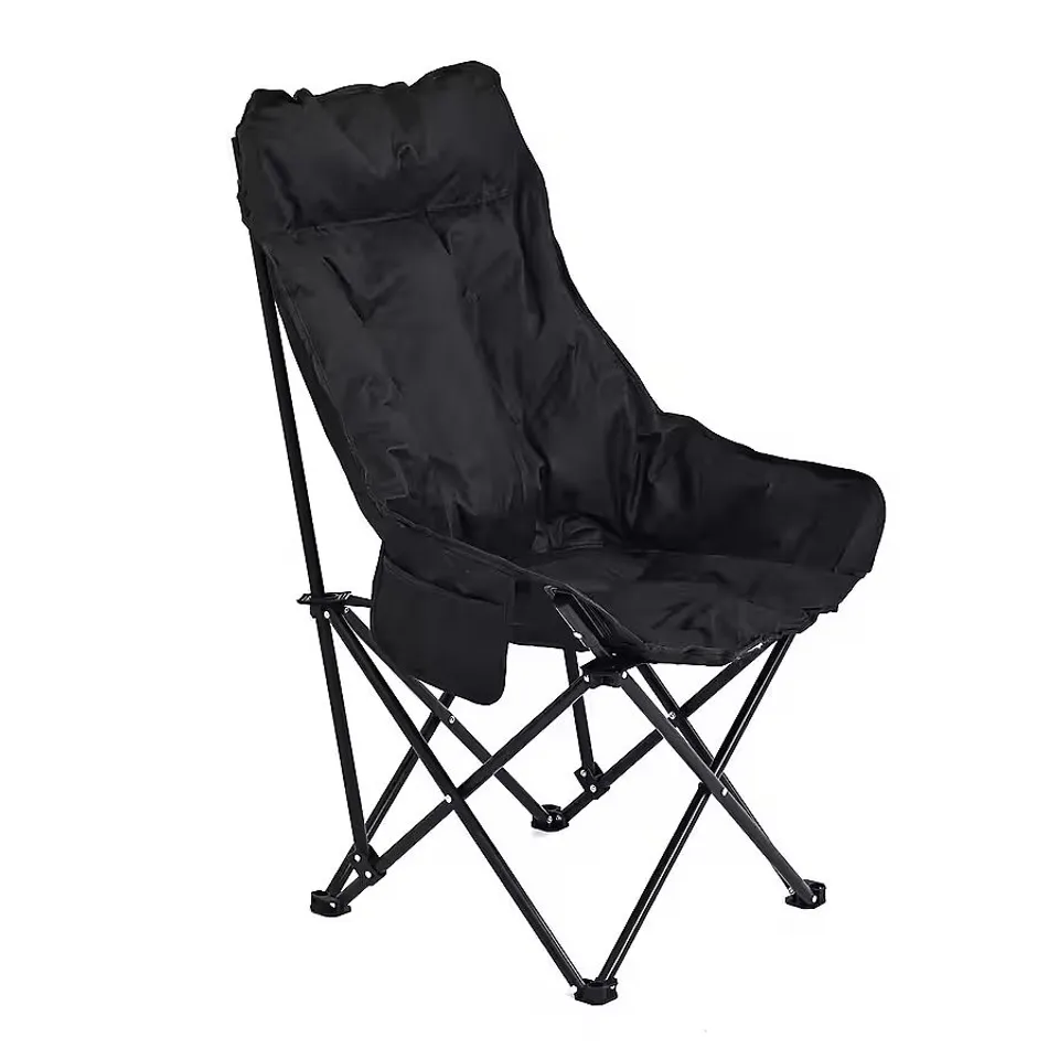 HEAVY DUTY PADDED FOLDABLE OXFORD CLOTH CAMPING CHAIR (90X46X46CM) - BLACK 