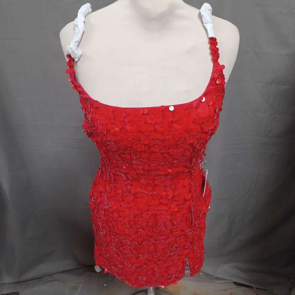 NADINE MERABI SEQUIN MINI DRESS IN RED SIZE 6