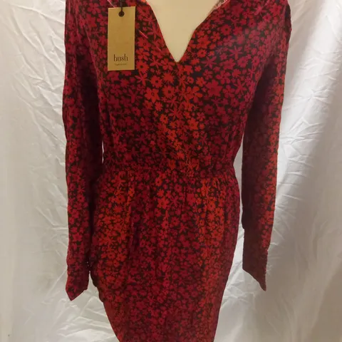HUSH MELIHA MINI DRESS, OMBRE FLOWER BLACK/RED - SIZE 8