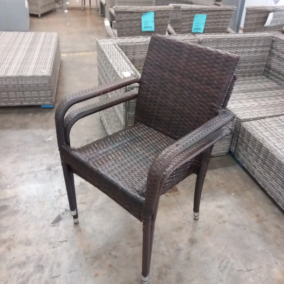 SIX RATTAN EFFECT STACKING GARDEN CHAIRS