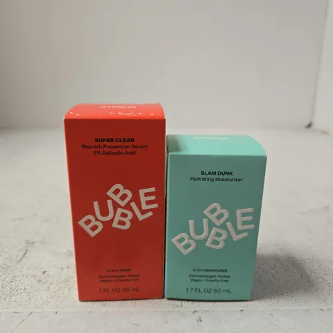 BUBBLE SKINCARE DUO: SUPER CLEAR SERUM 2% SALICYLIC ACID (30 ML) + SLAM DUNK HYDRATING MOISTURIZER (50 ML)