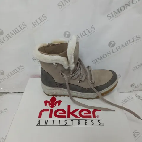 BOXED PAIR OF RIEKER ANTISTRESS WARM HIKING BOOTS SIZE 6 CREAM