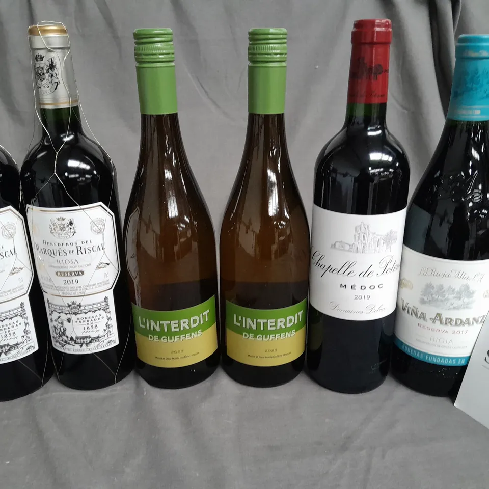 LOT OF 6 ASSORTED BOTTLES OF WINE TO INCLUDE LINTERDIT DE GUFFENS 2023, CHAPELLE DE POTENSAC MEDOC 2019 AND MARQUES DE RASCAL 2019