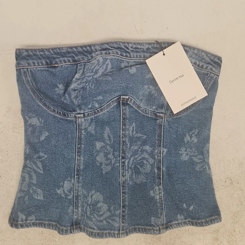 STRADIVARIUS DENIM TOP IN BLUE SIZE MEDIUM