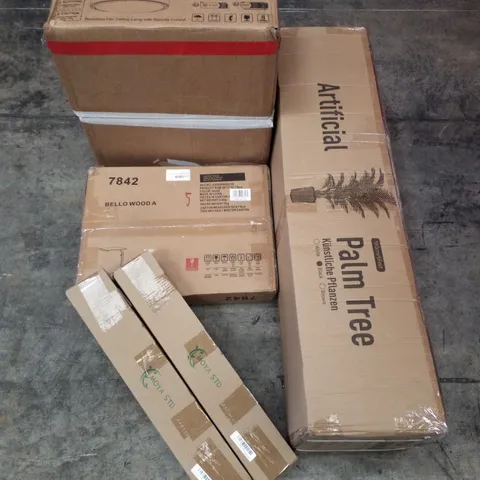 PALLET CONTAINING ASSORTED PRODUCTS INCLUDING CEILING LIGHT WITH FAN, LAPTOP TABLE, ARTIFICIAL PALM TREE & GROW LIGHTS