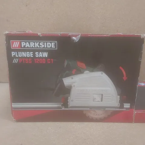 BOXED PARKSIDE PLUNGE SAW WITH ALUMINIUM GUIDE RAIL TRACK 1200W // MODEL: PTSS 1200 C1