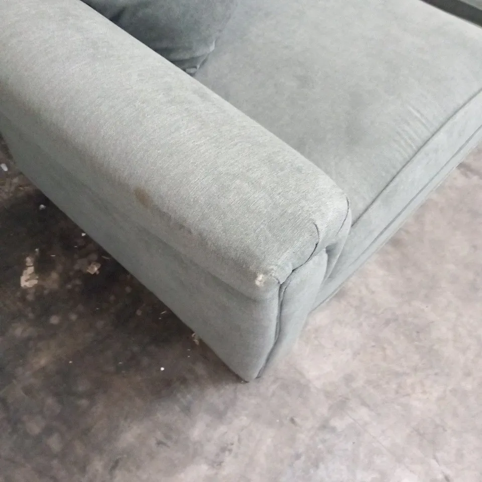 DESIGNER GREY FABRIC TWO SEATER SOFA WITH SCATTER CUSHIONS