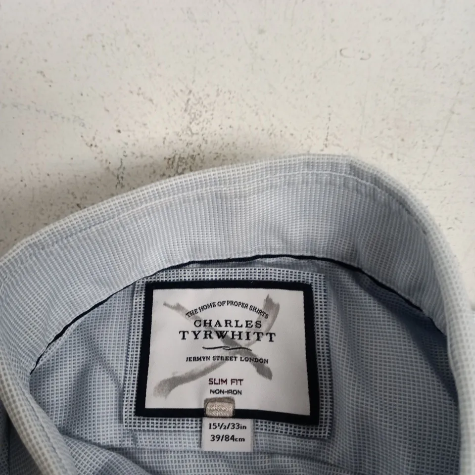 CHARLES TYRWHITT SLIM FIT NON-IRON DRESS SHIRT, LIGHT BLUE MICRO-CHECK, COLLAR 15.5 IN, SLEEVE 33 IN