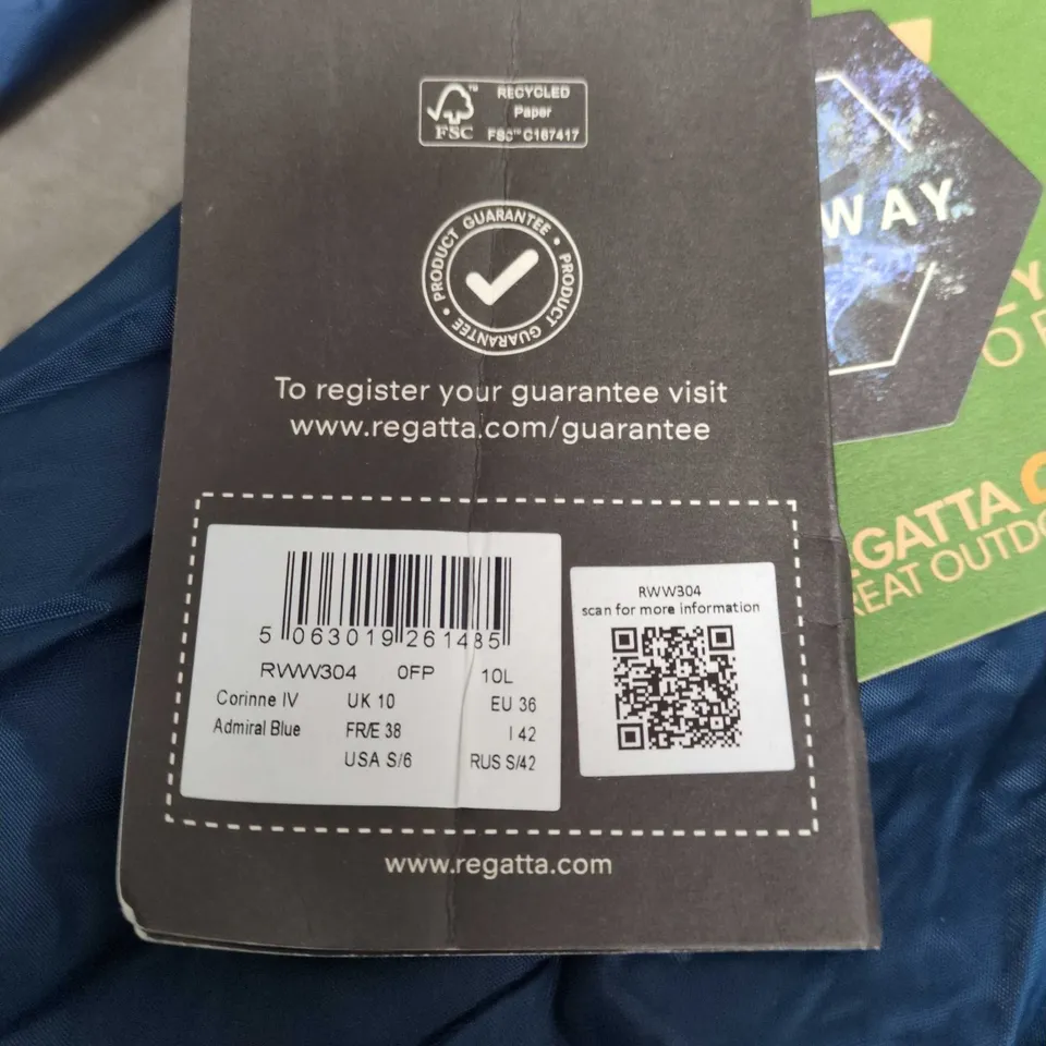 REGATTA GREAT OUTDOORS CORINNE IV ADMIRAL BLUE WATERPROOF JACKET, UK 10