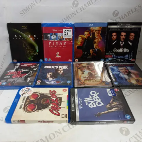 LOT OF 10 BLU-RAYS TO INCLUDE INDIANA JONES, PIXAR, ALIEN, ETC